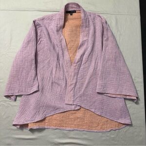 Kozan Purple Open Front Cardigan Size S Cotton Linen Blend 3/4 Bell Sleeves